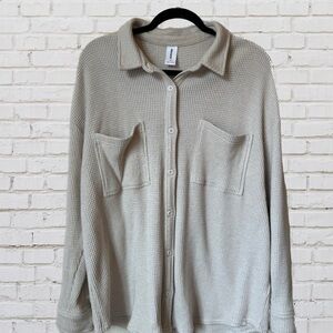 Soft Waffle Knit Button Down Shirt